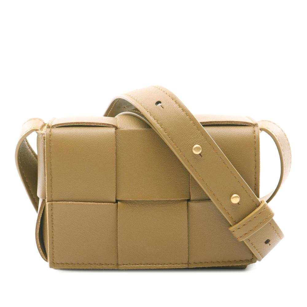 Bottega Veneta AB Bottega Veneta Brown Camel Nappa Leather Leather Candy Nappa Intrecciato Cassette Crossbody Italy