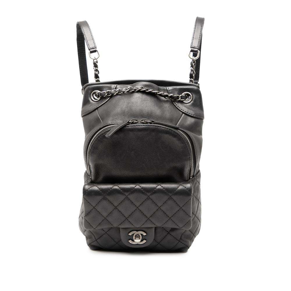 Chanel B Chanel Black Calf Leather Small CC skin Drawstring Flap Backpack Italy