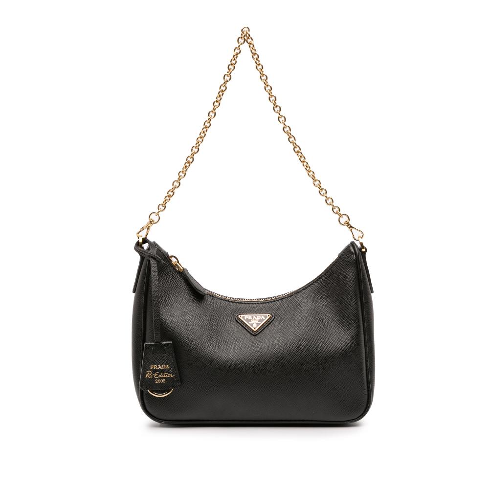 Prada B Prada Black Saffiano Leather Re Edition 2005 Satchel Italy