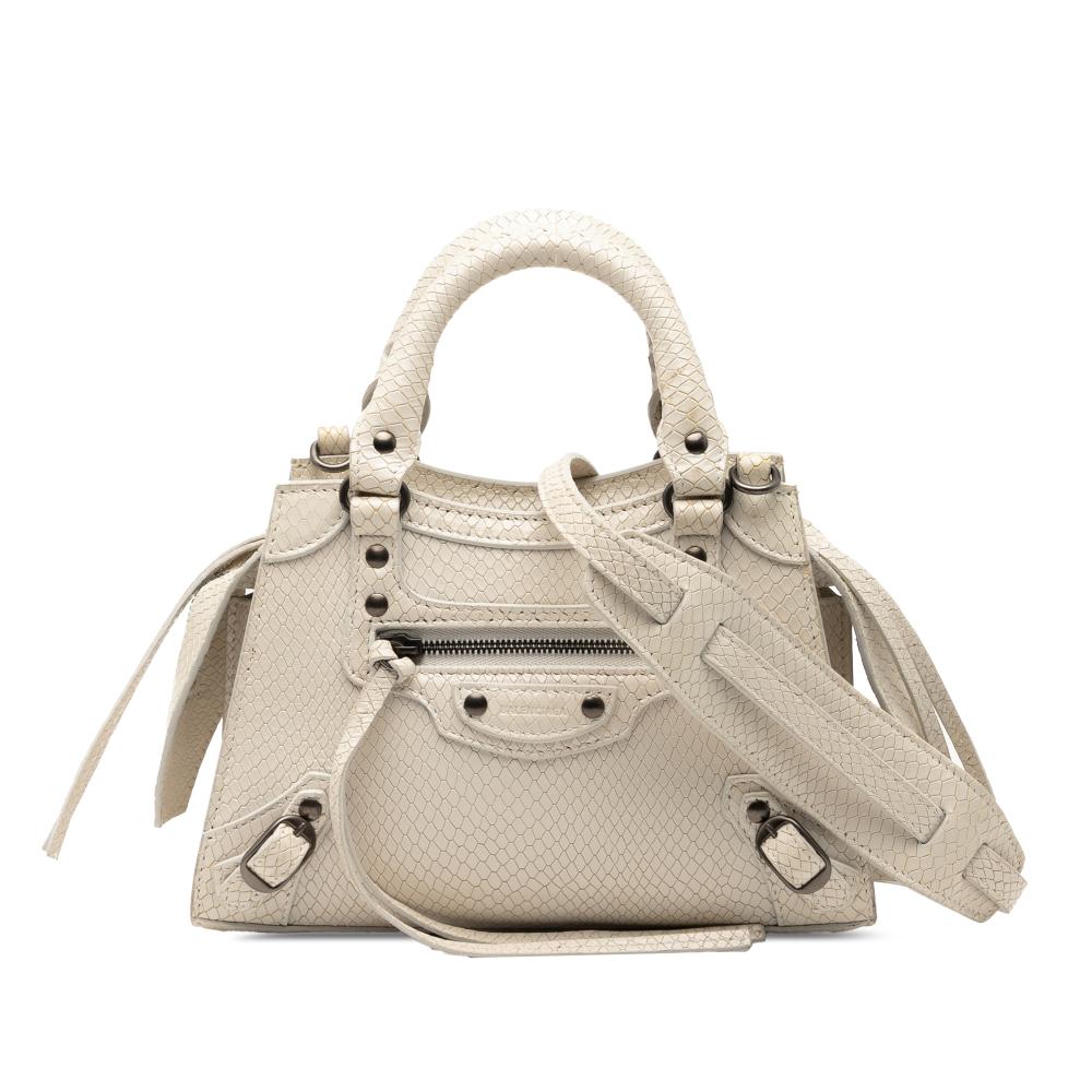 Balenciaga B Balenciaga White Ivory Calf Leather Mini Python Embossed skin Neo Classic City Satchel Italy