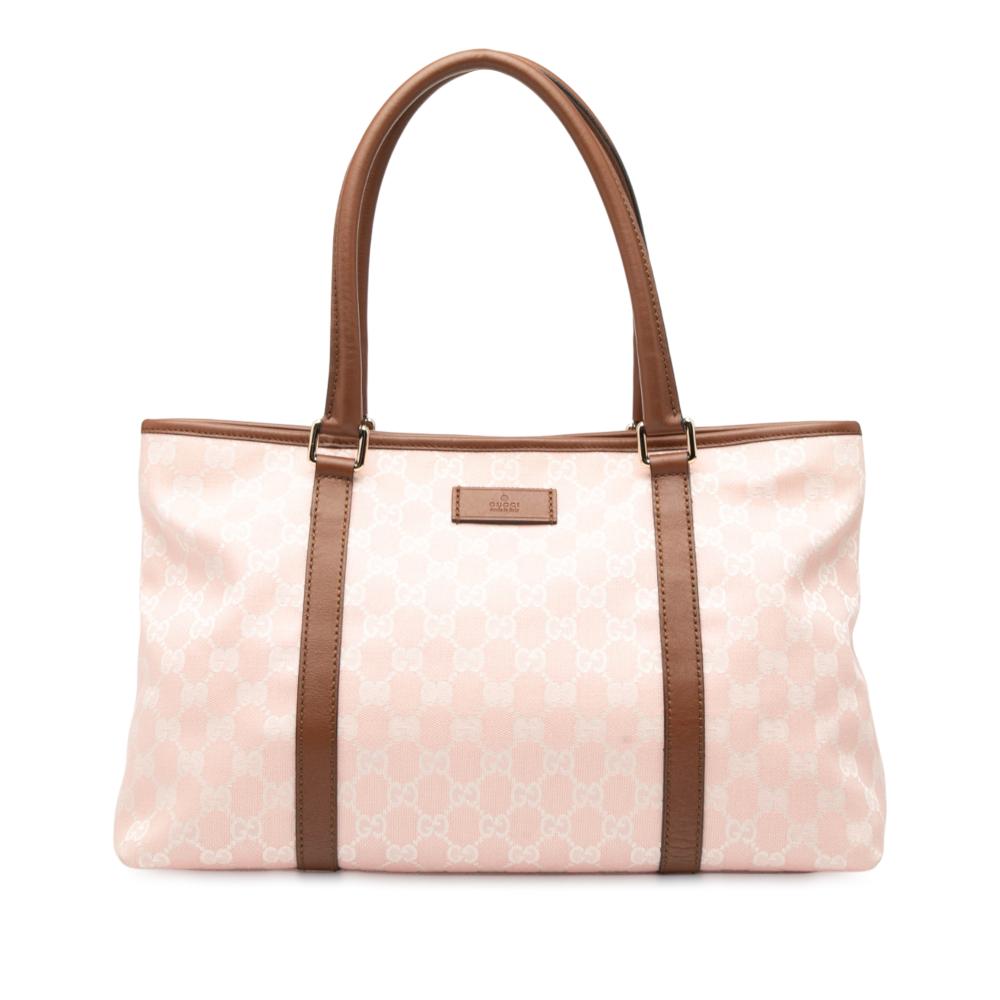 Gucci B Gucci Pink Light Pink Canvas Fabric GG Tote Italy