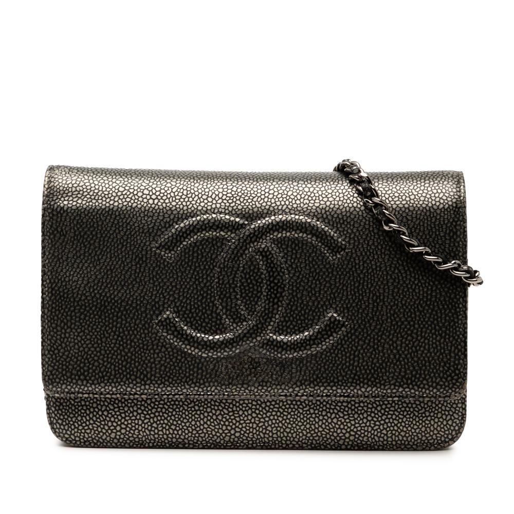 Chanel B Chanel Black Caviar Leather Leather CC Metallic Caviar Wallet on Chain Spain