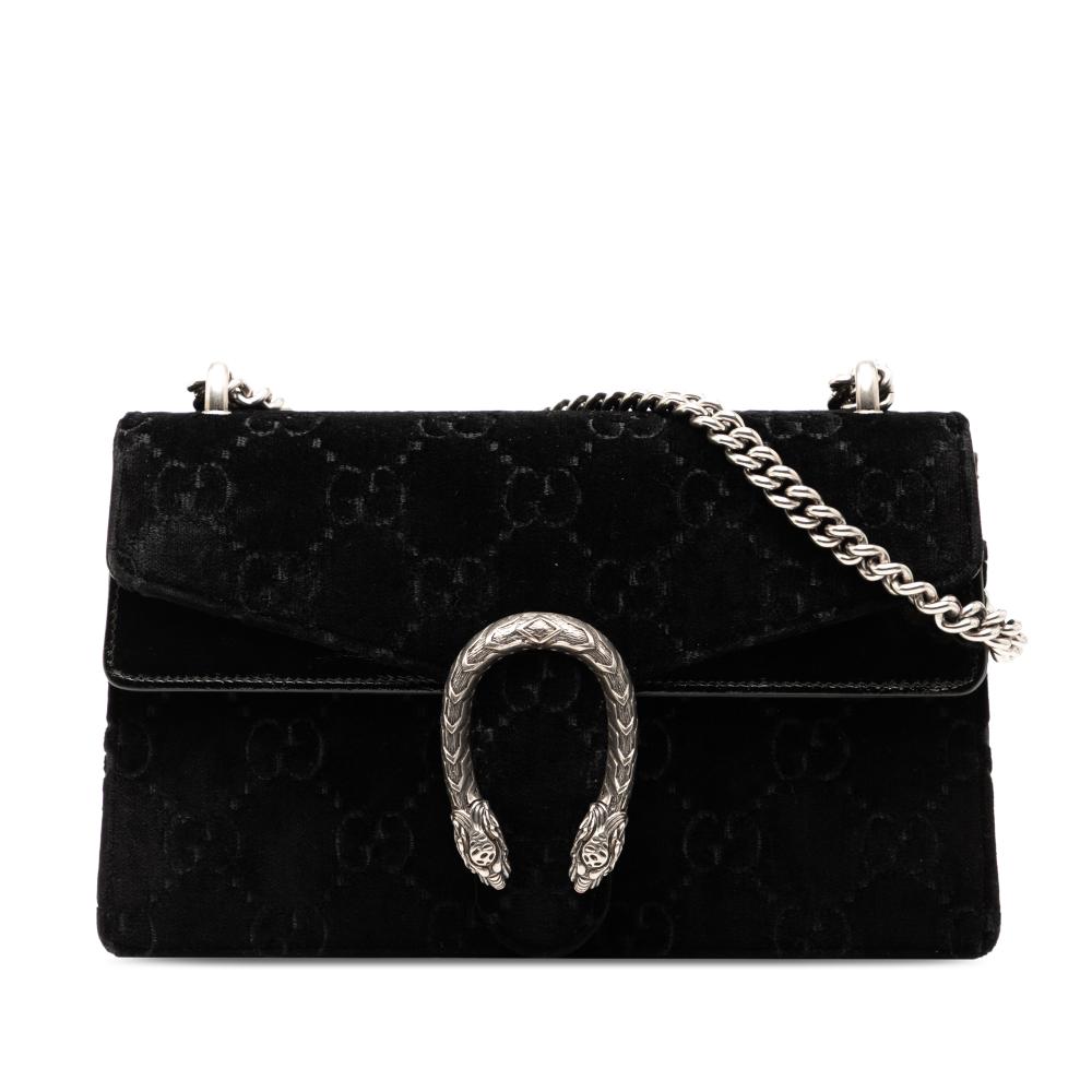 Gucci AB Gucci Black Velvet Fabric Small Dionysus Shoulder Bag Italy