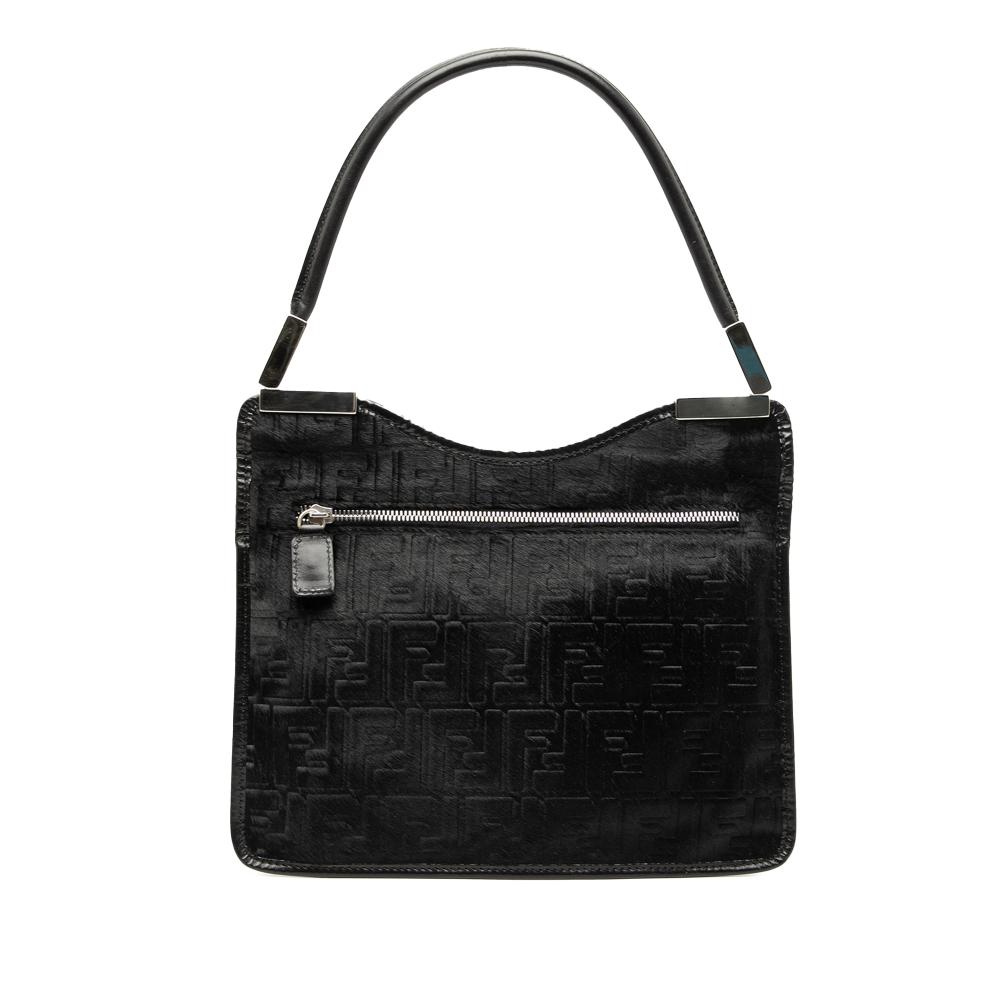 Fendi B Fendi Black Pony Hair Natural Material Zucca Shoulder Bag Italy