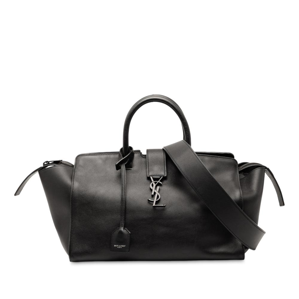 Saint Laurent B Saint Laurent Black Calf Leather Small Monogram Downtown Cabas Satchel Italy