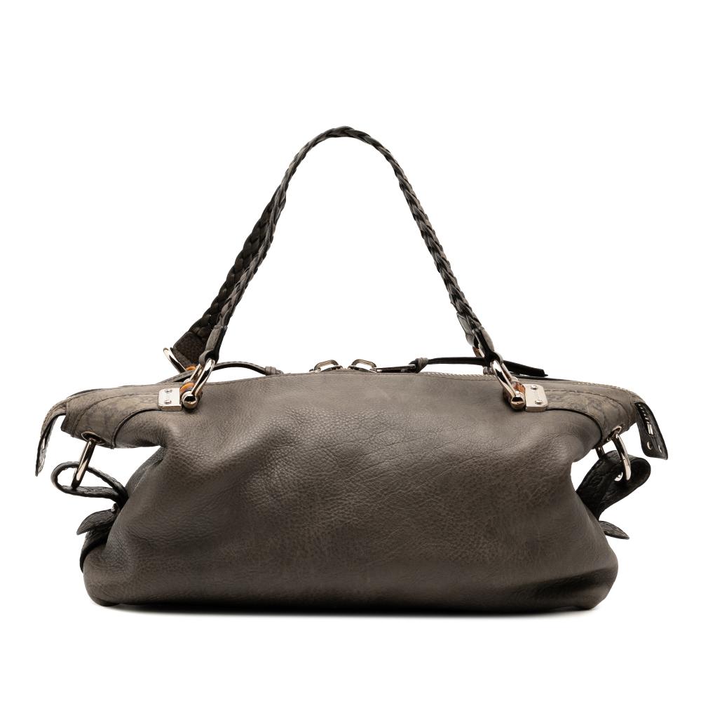 Gucci B Gucci Gray Dark Gray Calf Leather Medium Bamboo Bar Tote Italy