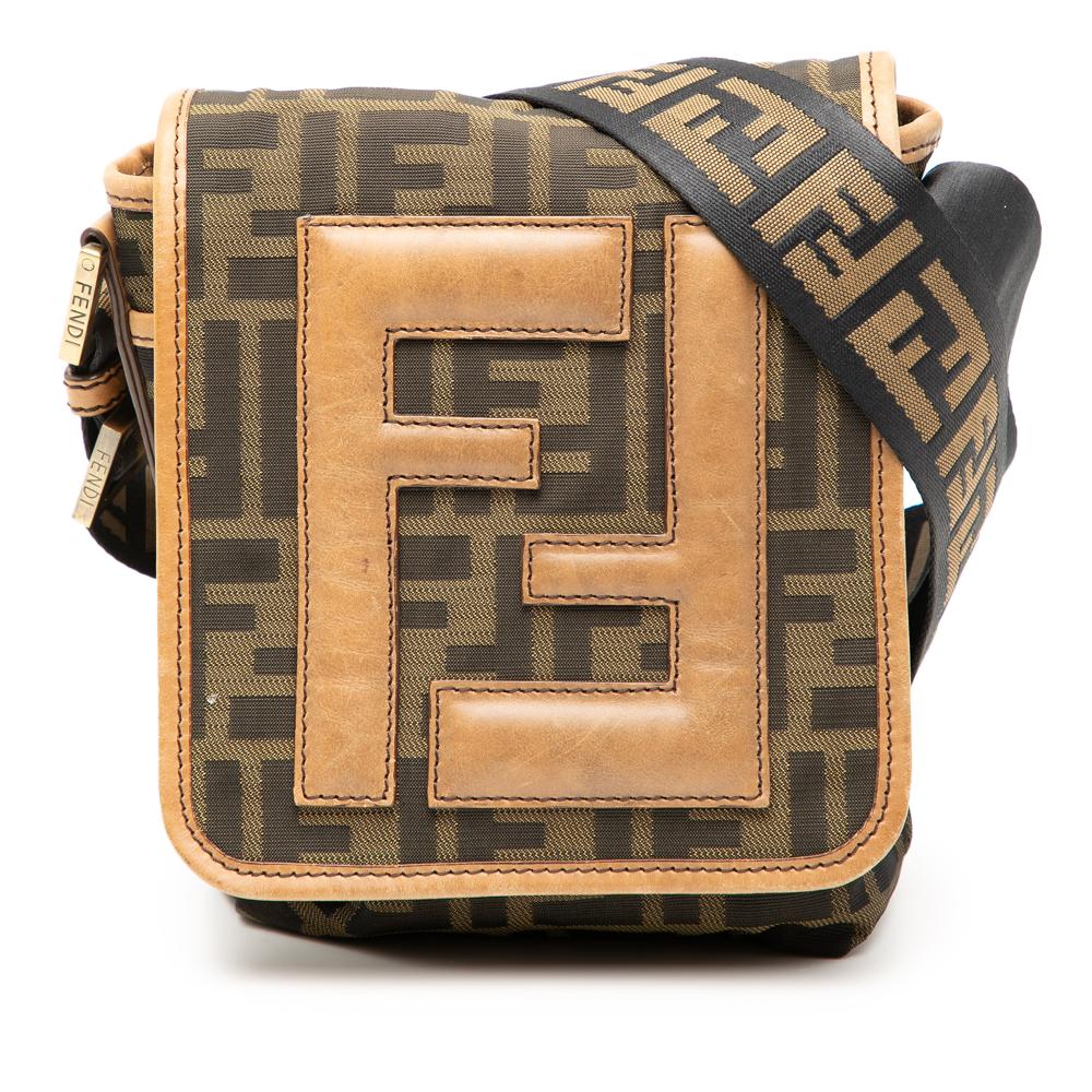 Fendi B Fendi Brown Canvas Fabric Mini FF Zucca Crossbody Italy