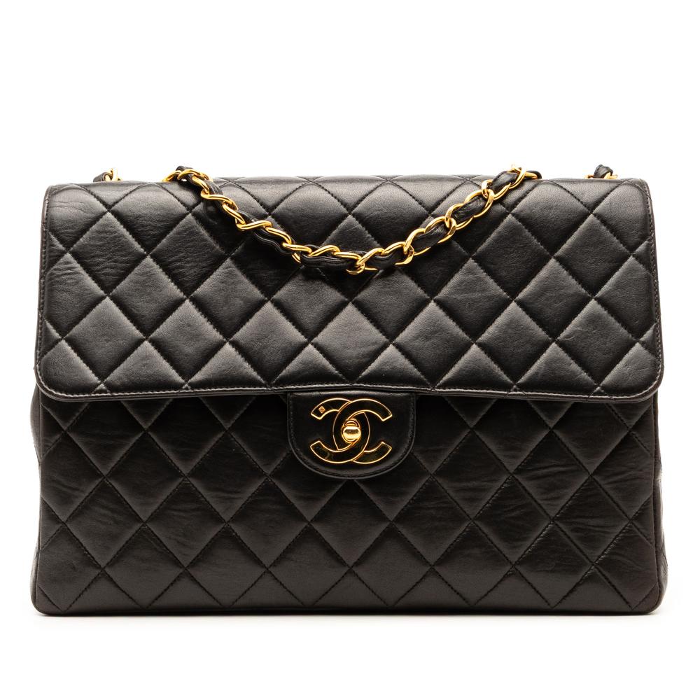 Chanel B Chanel Black Lambskin Leather Leather Jumbo Classic Lambskin Single Flap France