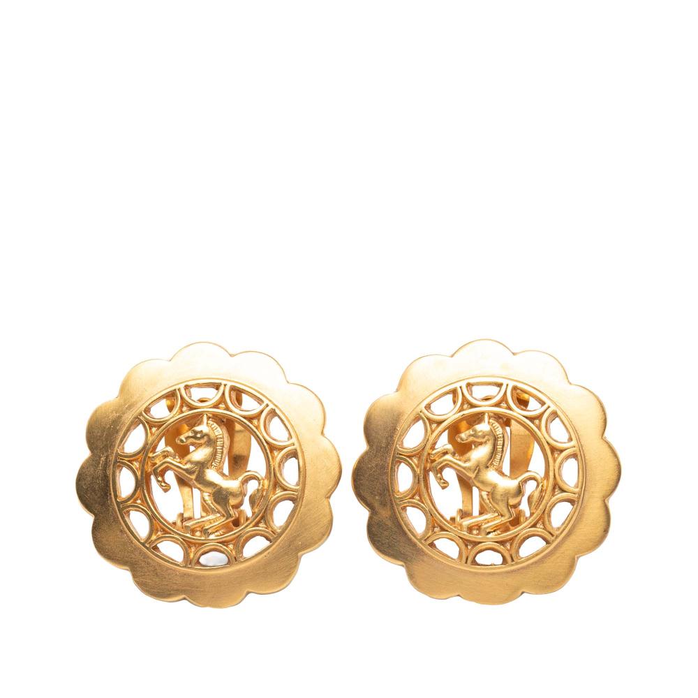 Hermès AB Hermès Gold Gold Plated Metal Bijouterie Fantaisie Clip on Earrings France