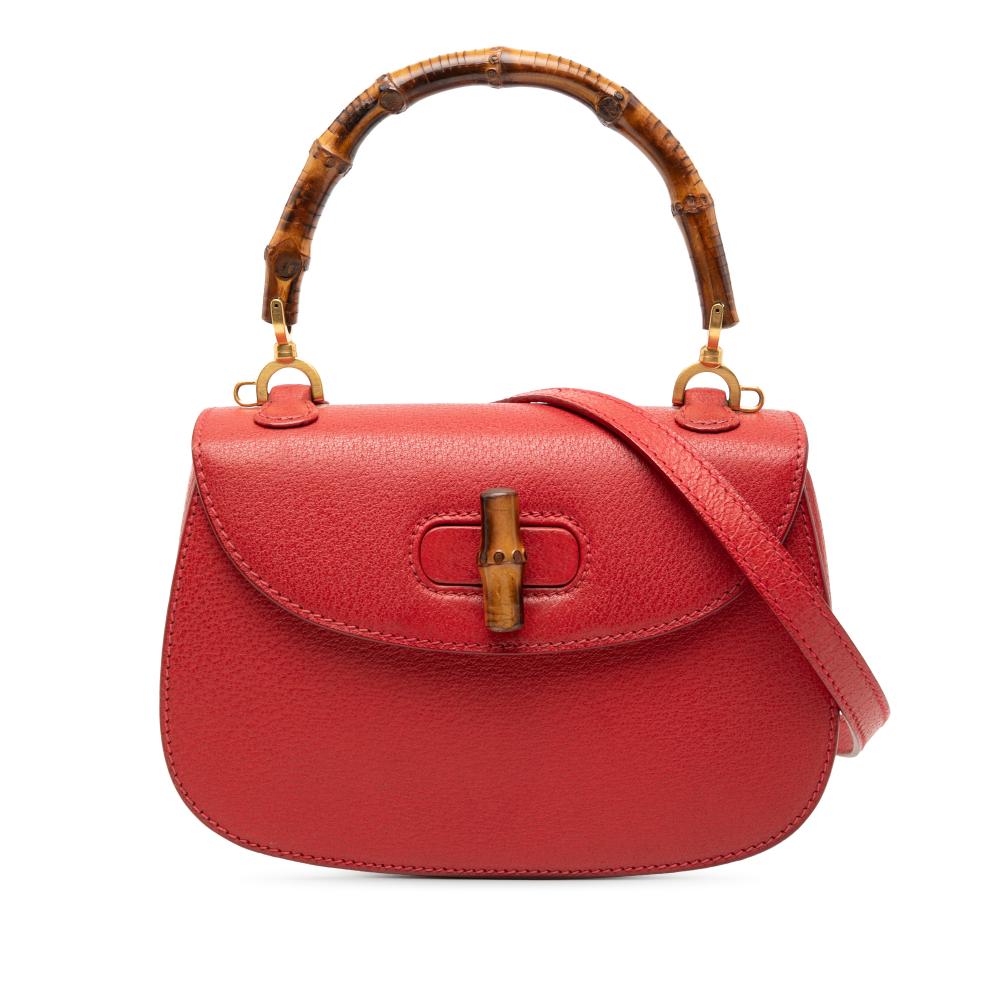 Gucci B Gucci Red Calf Leather Grained skin Bamboo Night Italy