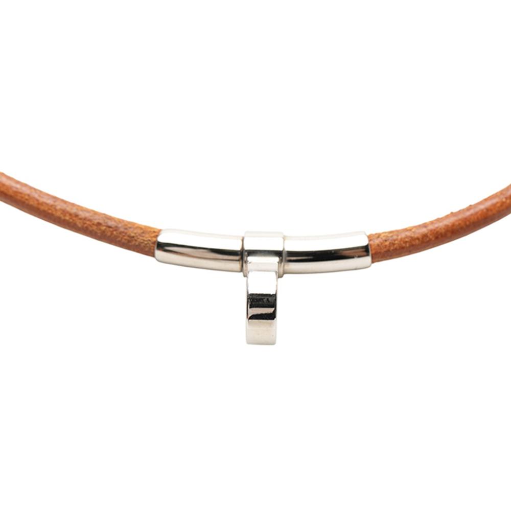 Hermès B Hermès Brown with Silver Calf Leather Kite Choker Necklace France