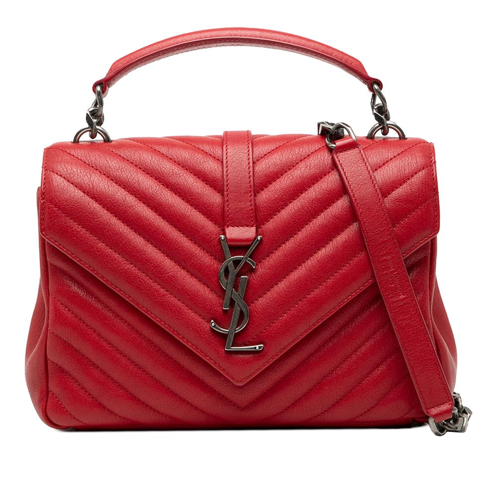 Saint Laurent B Saint Laurent Red Sheepskin Leather Leather Medium Quilted Chevron Sheepskin College Satchel Italy
