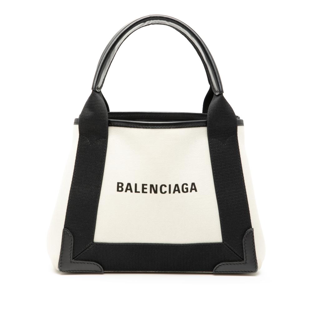 Balenciaga B Balenciaga White Canvas Fabric Navy Cabas XS Italy
