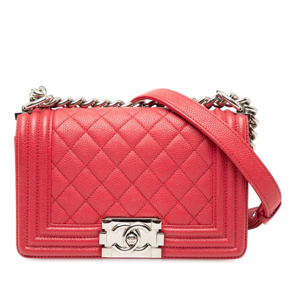 Chanel AB Chanel Red Caviar Leather Leather Small Quilted Caviar Boy Flap France