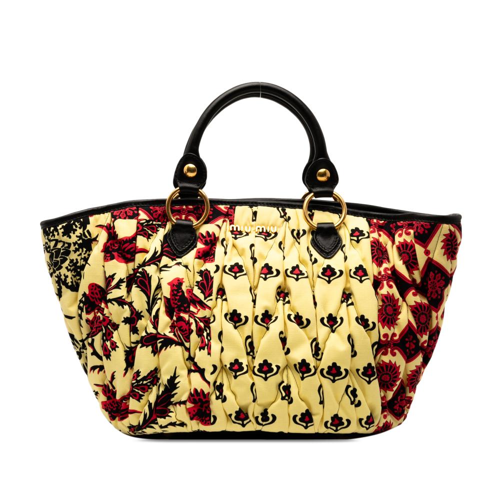 Miu Miu B Miu Miu Yellow Canvas Fabric Limited Edition Matelasse Printed Handbag Italy