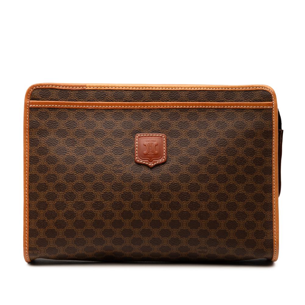 Celine B Celine Brown Coated Canvas Fabric Macadam Clutch Italy