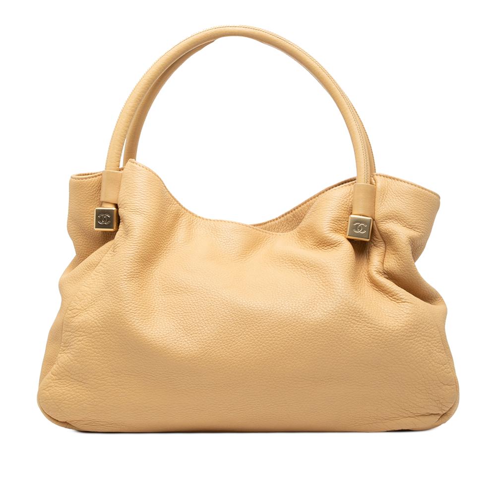 Chanel B Chanel Brown Beige Calf Leather Grained skin CC Dice Tote Italy