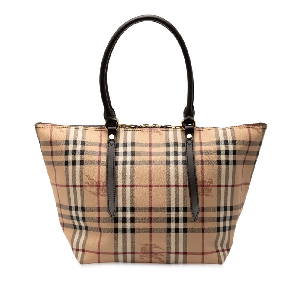 Burberry AB Burberry Brown Beige Coated Canvas Fabric Small Haymarket Check Salisbury Tote Moldova