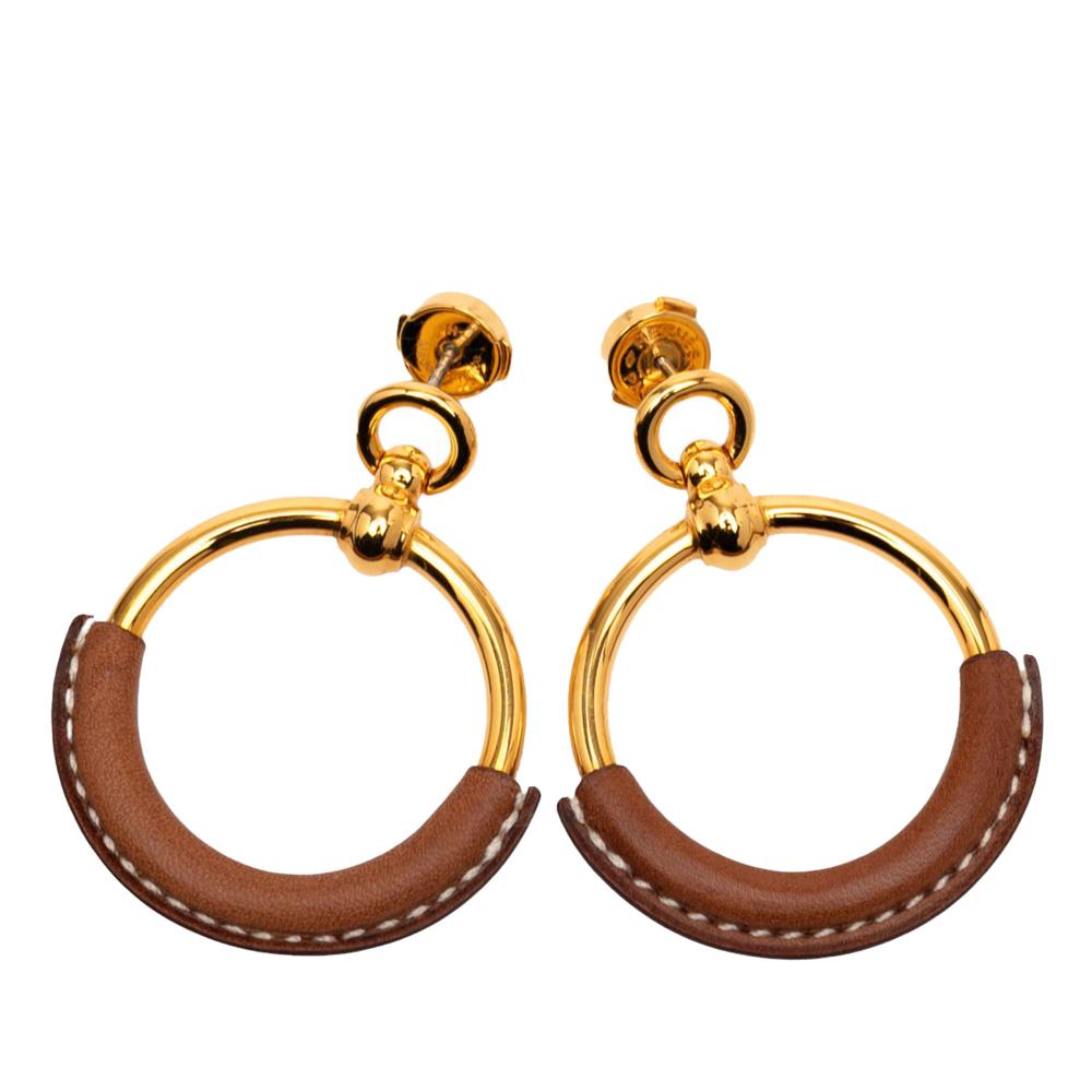 Hermès AB Hermès Gold Gold Plated Metal Barenia Loop Earrings France