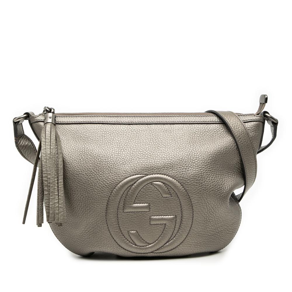 Gucci B Gucci Silver Calf Leather Soho Crossbody Italy
