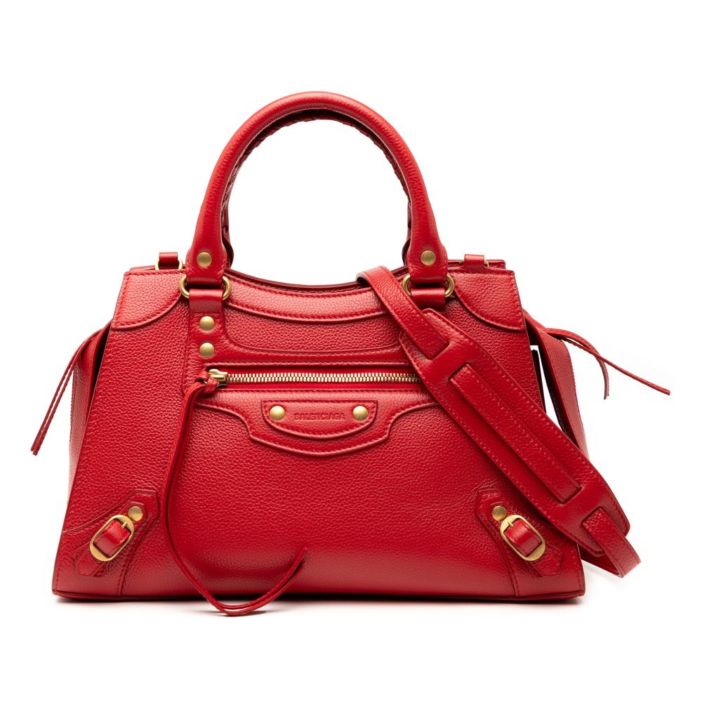 Balenciaga AB Balenciaga Red Calf Leather Small Grained skin Motocross Neo Classic City Satchel Italy