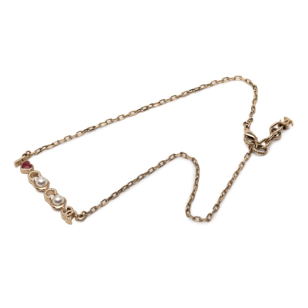 Chanel AB Chanel Gold Gold Plated Metal I Love You Coco Faux Pearl Pendant Necklace France