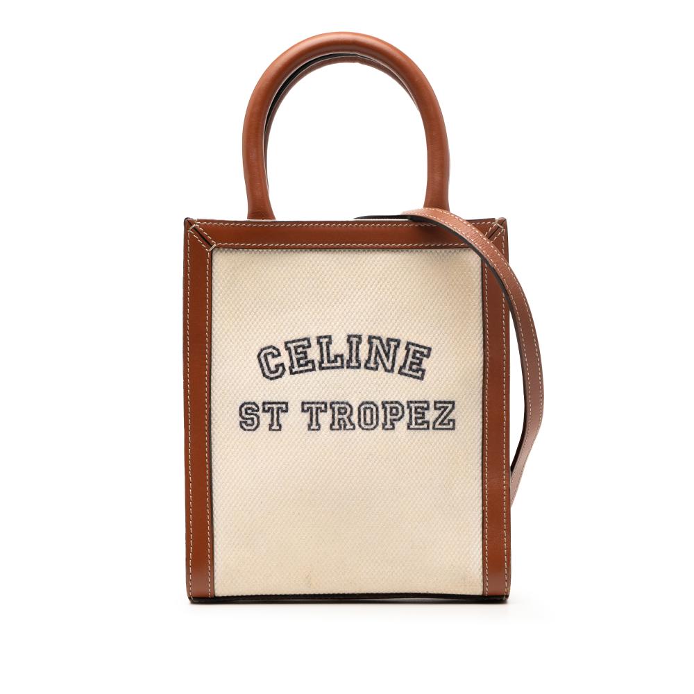 Celine B Celine Brown Light Beige Canvas Fabric Mini St Tropez Vertical Cabas Tote Italy