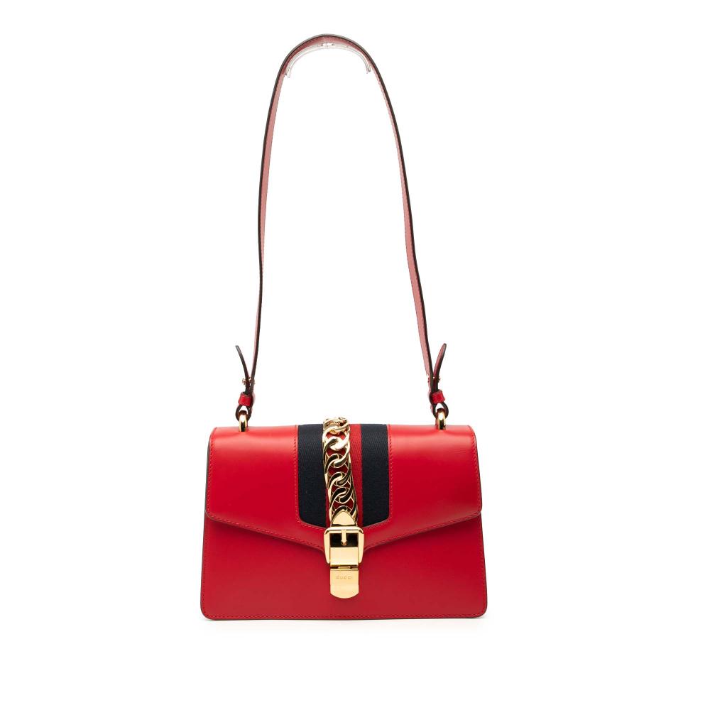 Gucci B Gucci Red Calf Leather Small Sylvie Web Satchel Italy