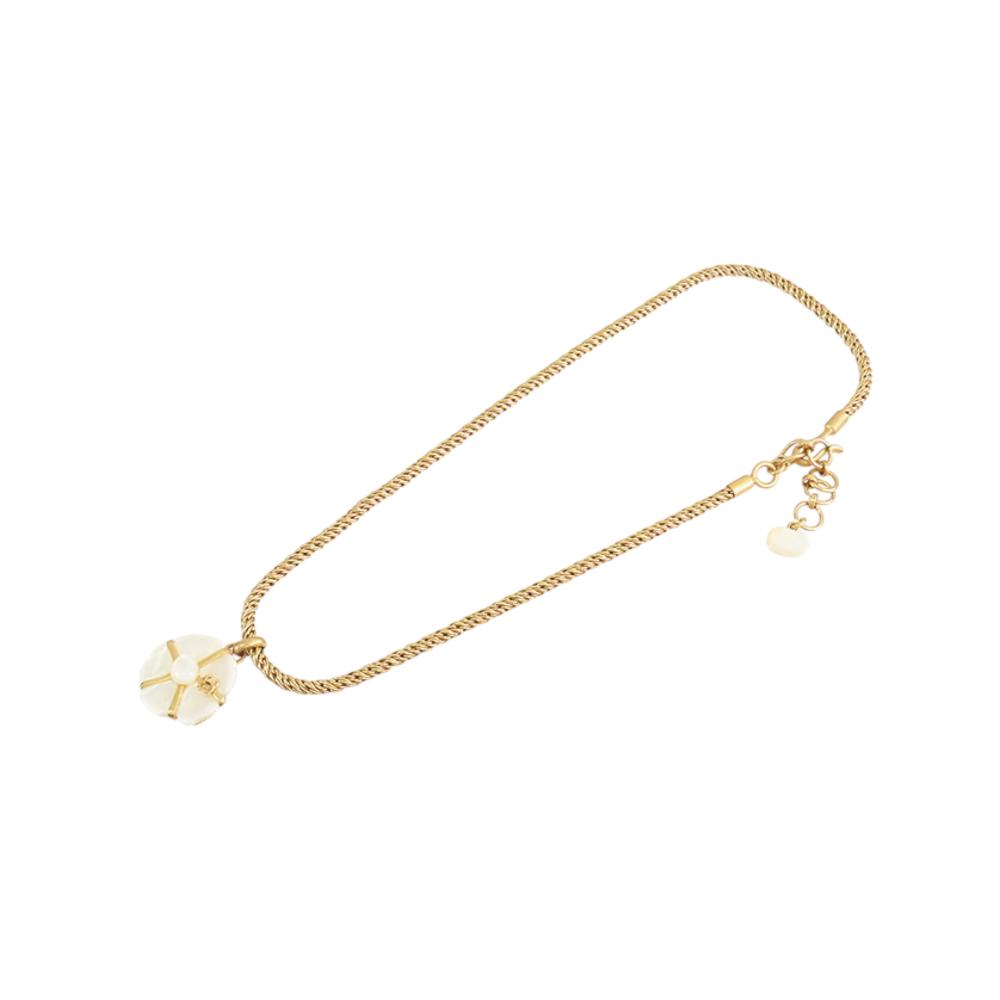 Chanel B Chanel Gold with White Gold Plated Metal Mother of Pearl Camellia Pendant Necklace France