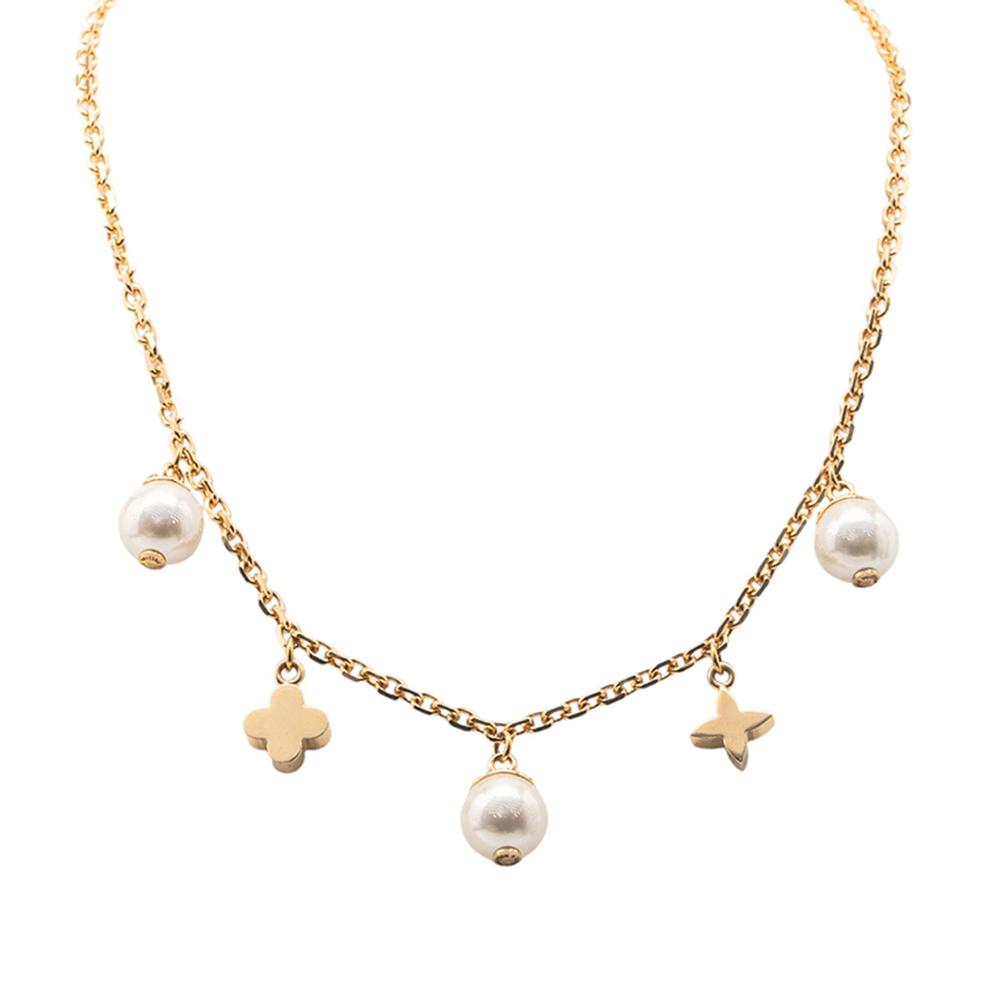 Louis Vuitton AB Louis Vuitton Gold Gold Plated Metal Charmy Pearl Necklace Italy