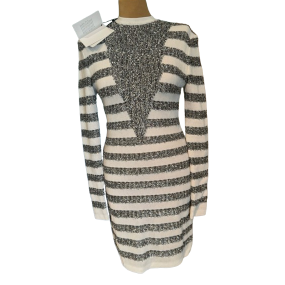 Balmain Striped Tinsel And Open-knit Mini Dress