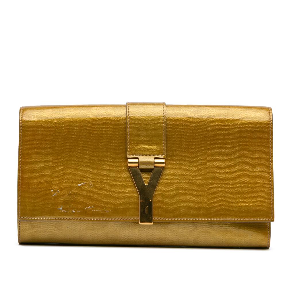 Saint Laurent B Saint Laurent Gold Patent Leather Leather Patent Chyc Ligne Clutch Italy