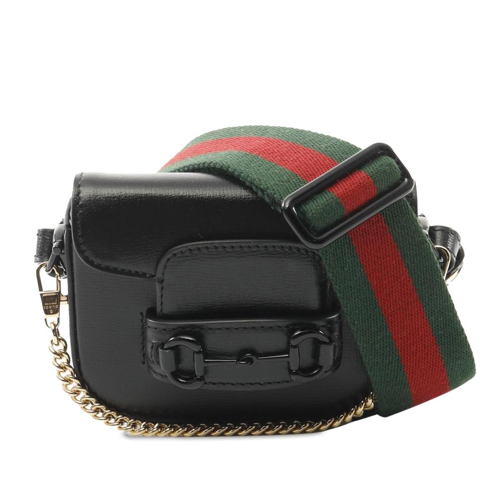 Gucci AB Gucci Black Calf Leather Mini Horsebit 1955 Web Satchel Italy