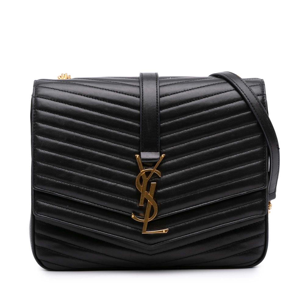 Saint Laurent B Saint Laurent Black Lambskin Leather Leather Medium Chevron Lambskin Monogram Sulpice Bag Italy