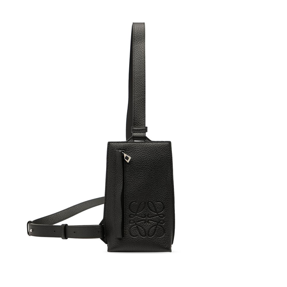 Loewe AB LOEWE Black Calf Leather Grained skin Vertical T Pocket Pouch Spain
