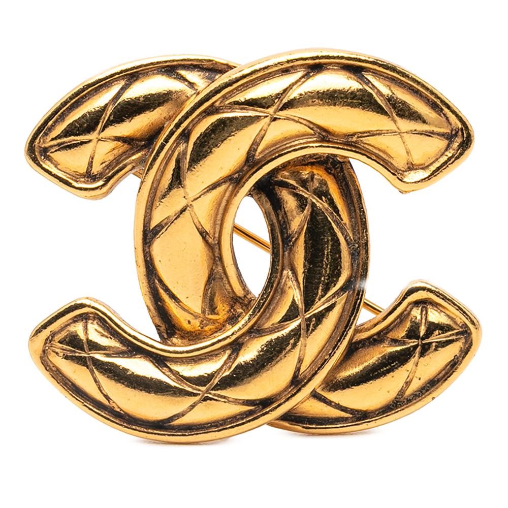 Chanel B Chanel Gold Gold Plated Metal CC Quilted Brooch France