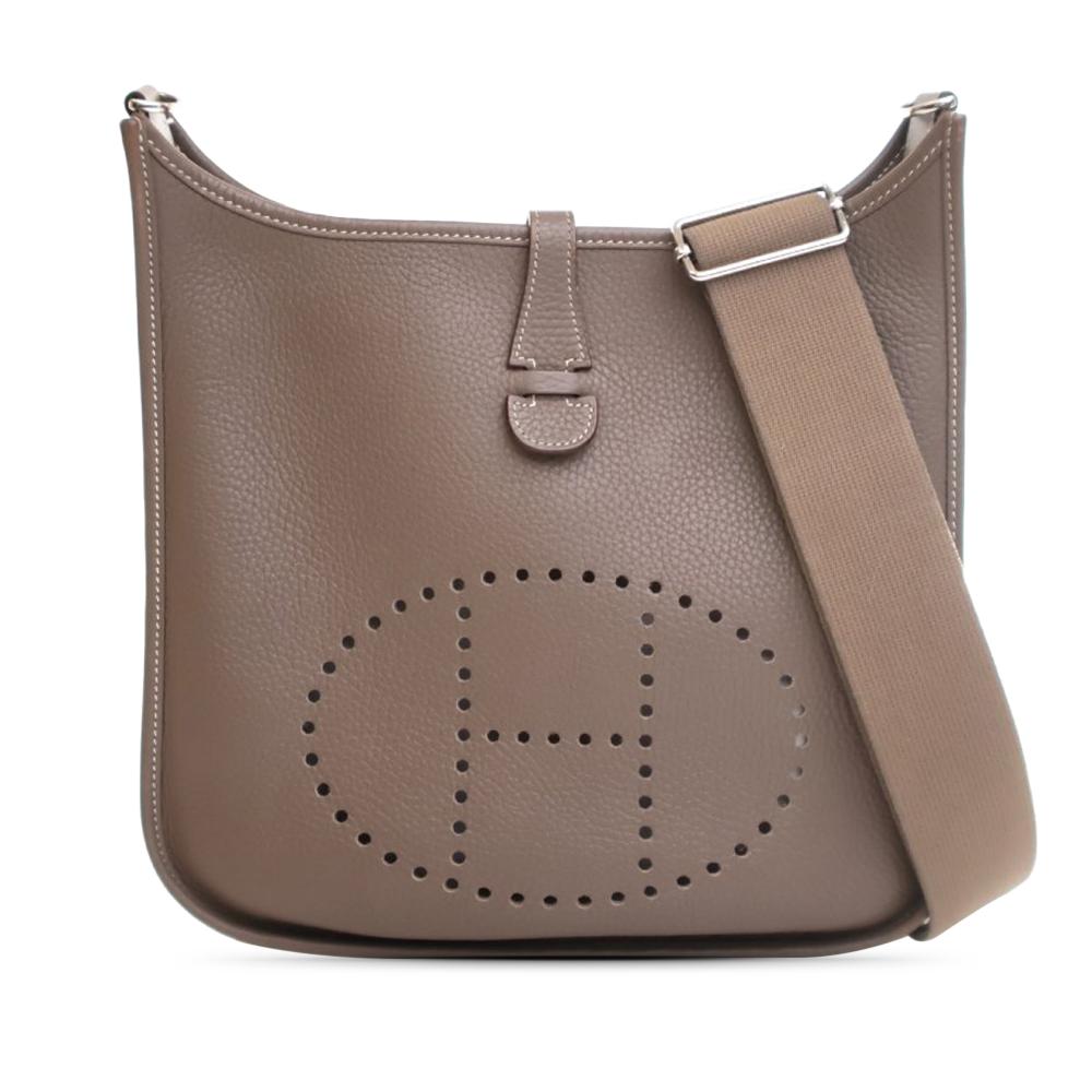 Hermès B Hermès Brown Taupe Calf Leather Clemence Evelyne III PM France