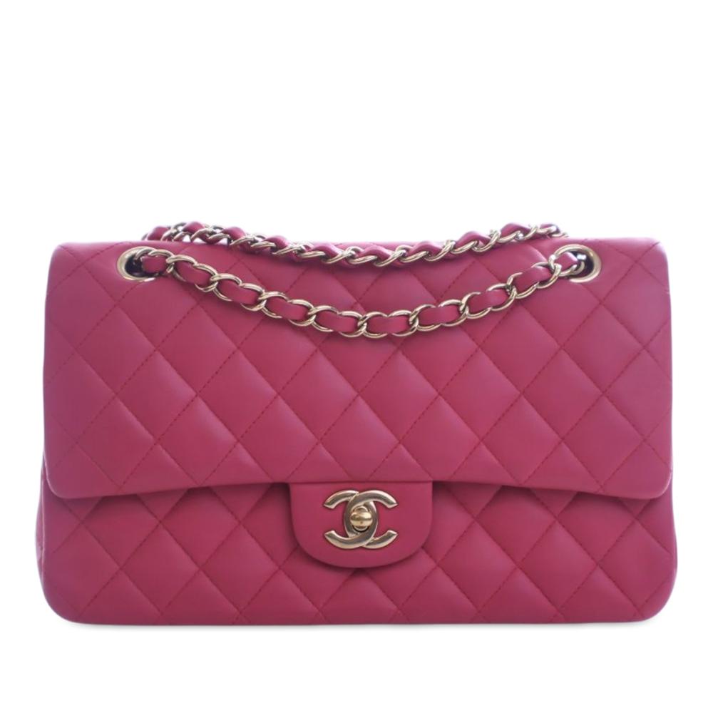 Chanel B Chanel Pink Hot Pink Lambskin Leather Leather Medium Classic Lambskin Double Flap France