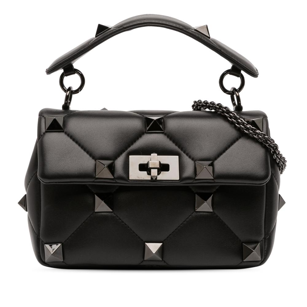 Valentino AB Valentino Black Nappa Leather Leather Medium Nappa Monochrome Roman Stud Satchel Italy