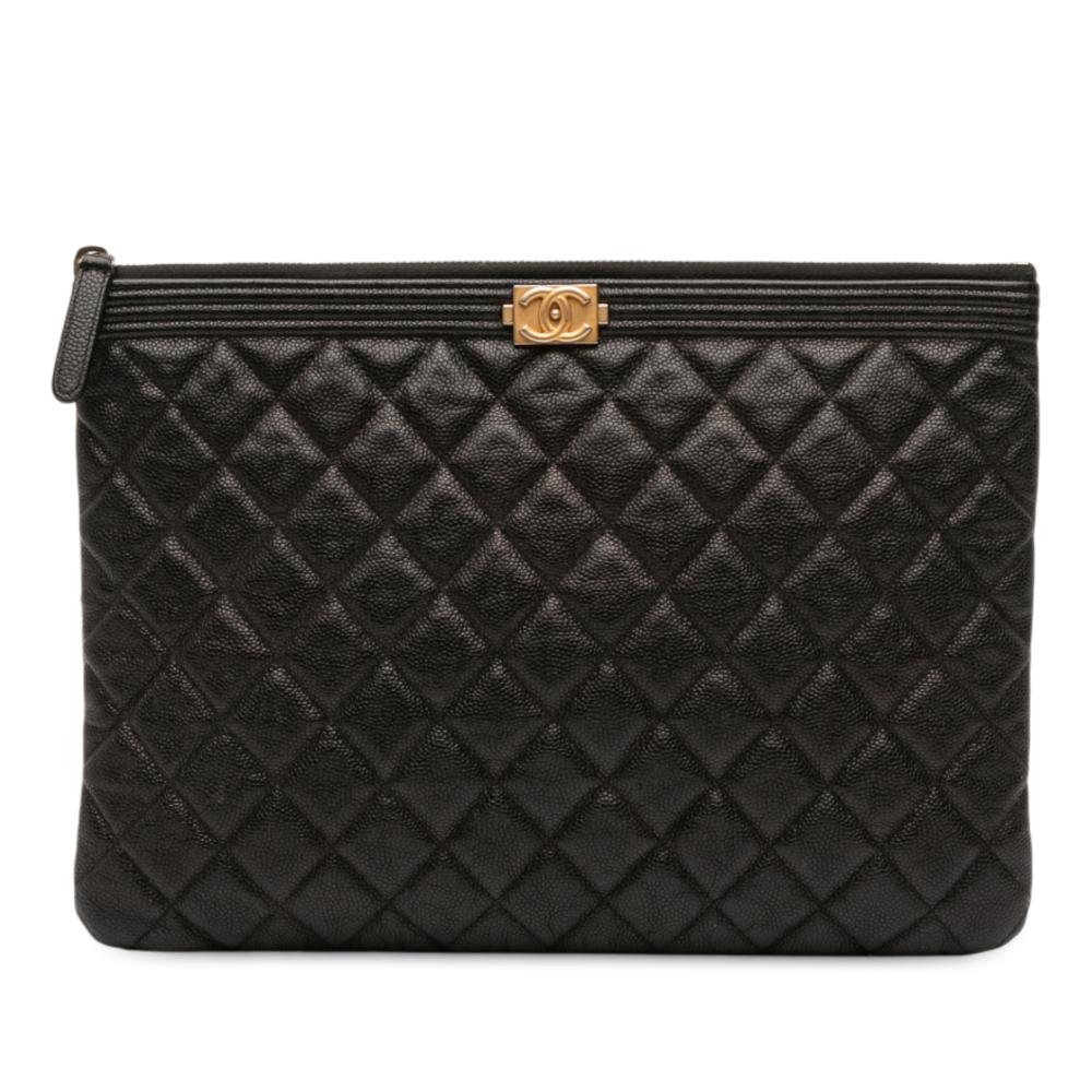 Chanel B Chanel Black Caviar Leather Leather Medium Quilted Caviar Boy O Case Clutch Italy