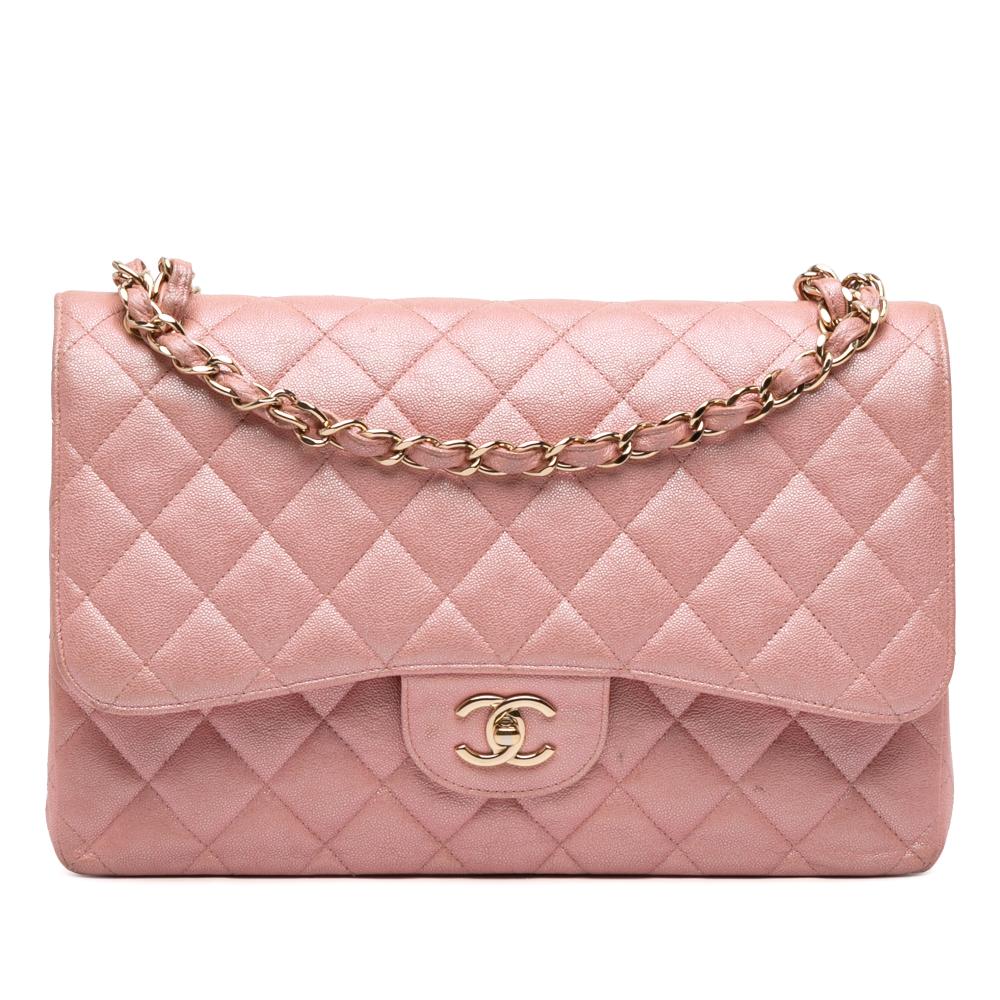 Chanel B Chanel Pink Caviar Leather Leather Jumbo Classic Iridescent Caviar Double Flap France