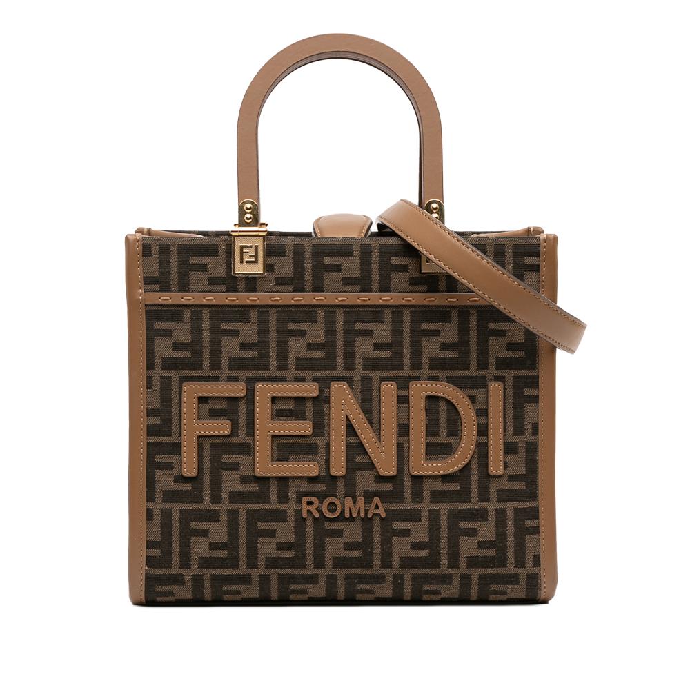 Fendi B Fendi Brown Canvas Fabric Small Zucca Sunshine Shopper Tote Italy