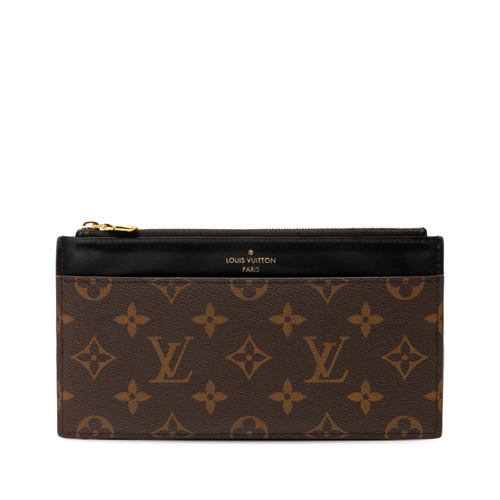 Louis Vuitton B Louis Vuitton Brown Monogram Canvas Fabric Monogram Slim Purse Spain