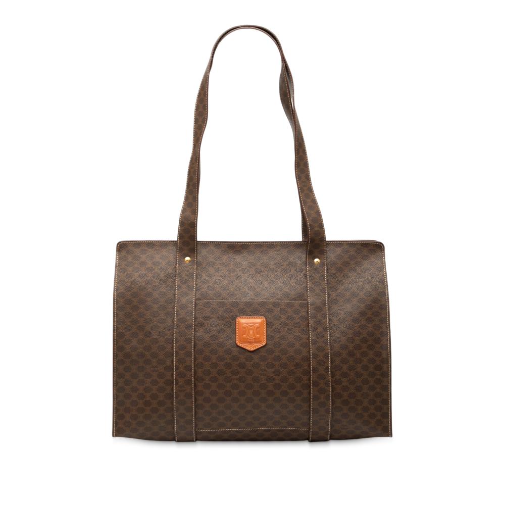Celine B Celine Brown Dark Brown Coated Canvas Fabric Macadam Tote Italy