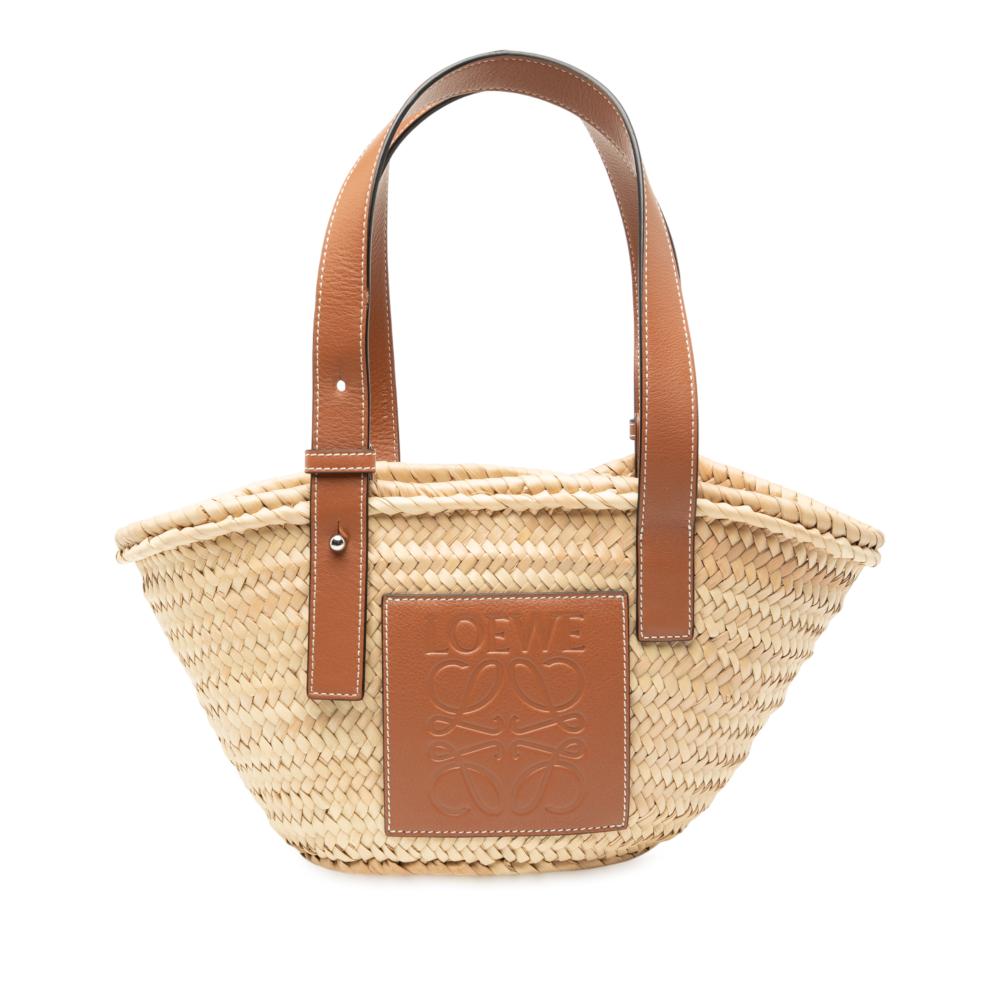 Loewe AB LOEWE Brown Beige Raffia Natural Material Small Basket Tote Spain