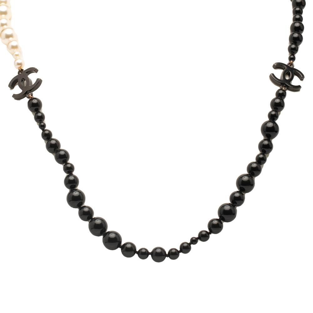 Chanel AB Chanel Black with White Pearl Faux Pearl Other CC and Bead Necklace Italy