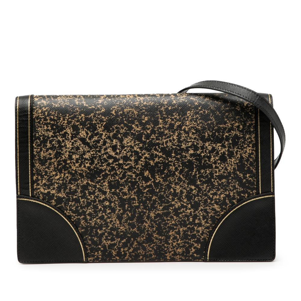 Prada B Prada Black with Gold Saffiano Leather Lux Flap Crossbody Italy