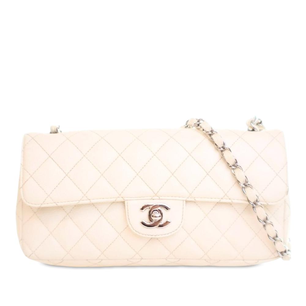 Chanel B Chanel White Caviar Leather Leather Classic Caviar East West Single Flap France