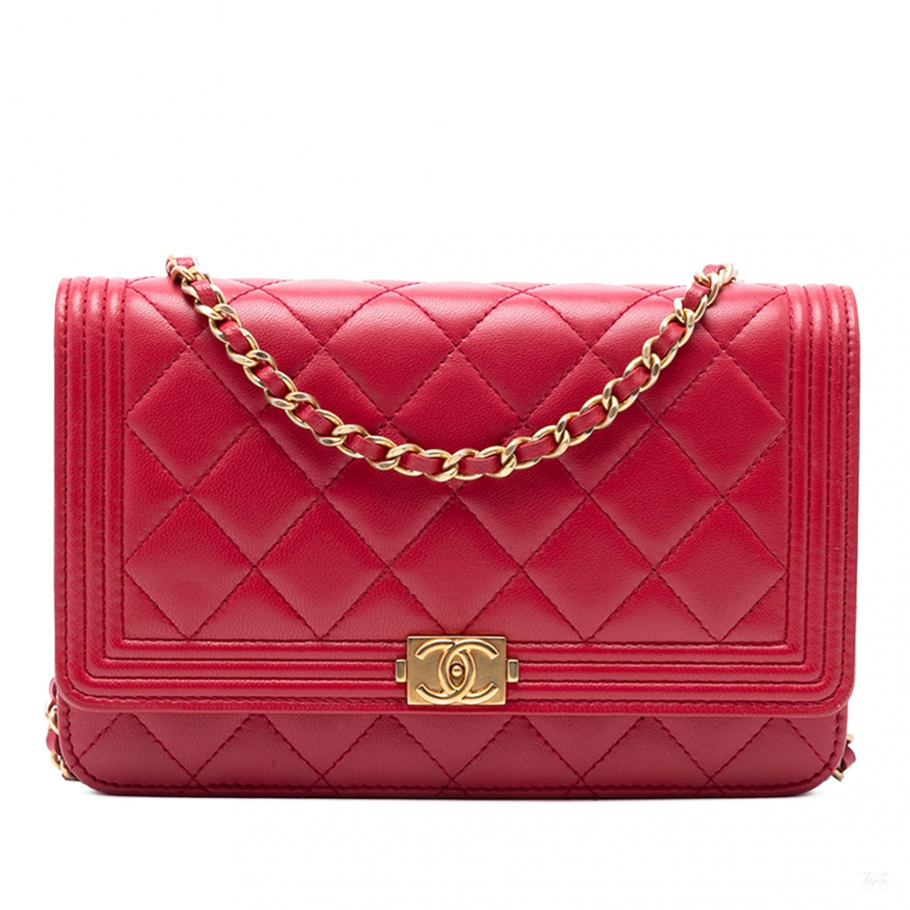 Chanel Boy Caviar Leather Quilted Wallet on Chain Crossbody Red