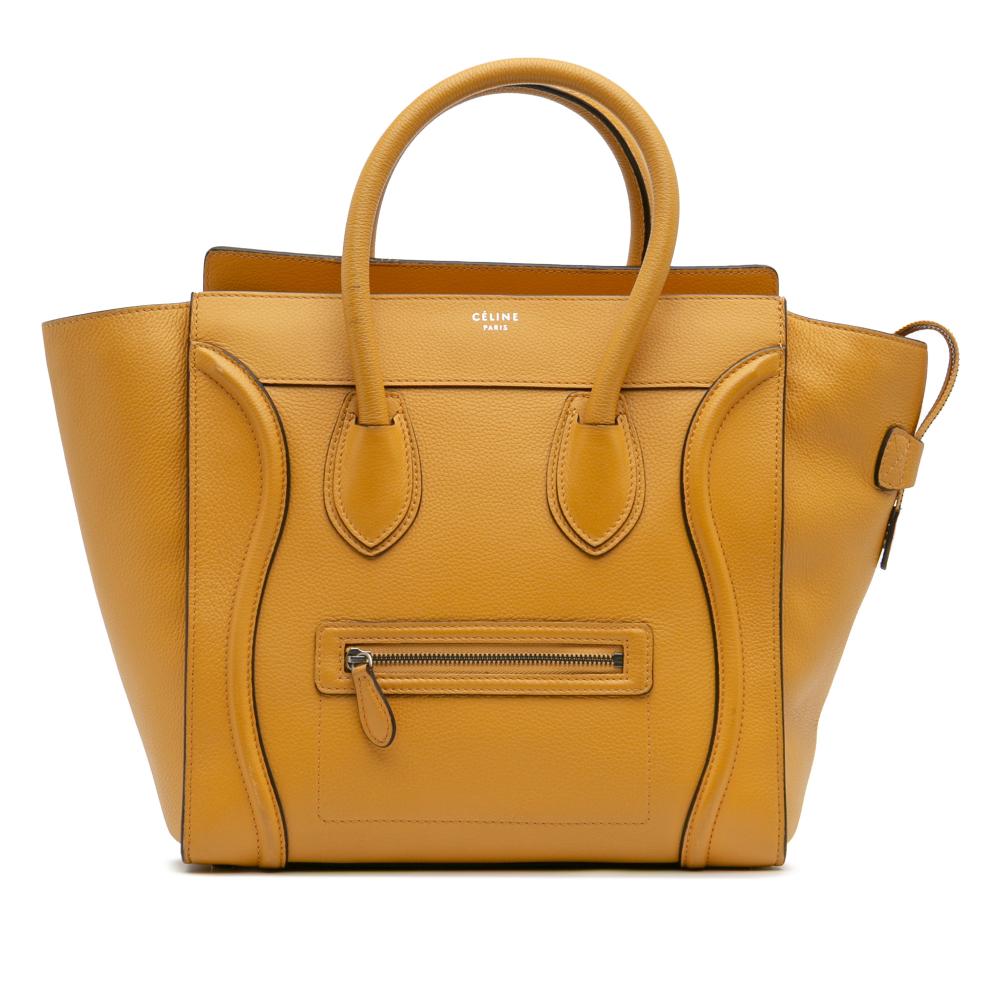 Celine B Celine Yellow Mustard Calf Leather Mini Drummed skin Luggage Tote Italy